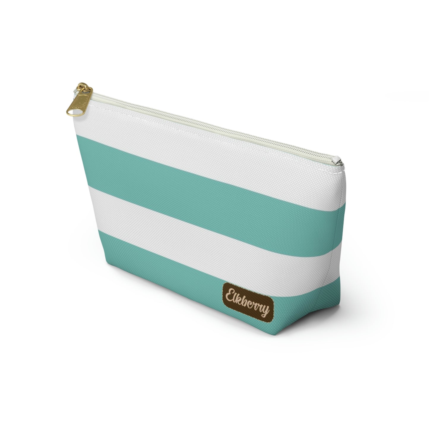 Big Bottom Zipper Pouch - Aqua/White Stripes