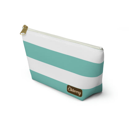 Big Bottom Zipper Pouch - Aqua/White Stripes