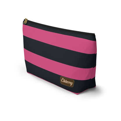 Big Bottom Zipper Pouch - Hot Pink/Navy Stripes