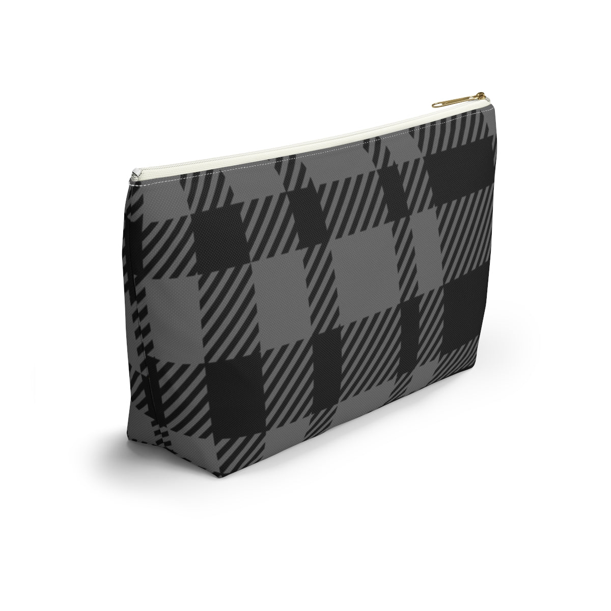 Big Bottom Zipper Pouch - Gray Buffalo Check, Gray Plaid