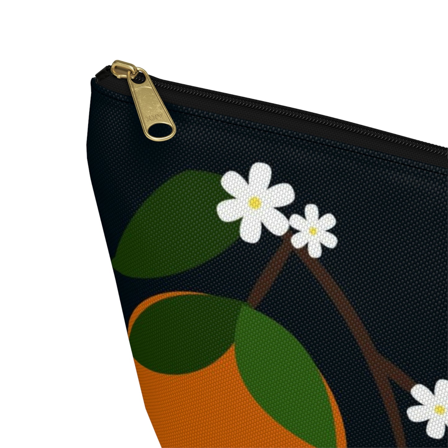 Big Bottom Zipper Pouch - Oranges on Navy