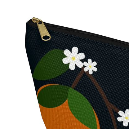 Big Bottom Zipper Pouch - Oranges on Navy