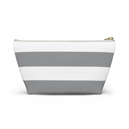 Big Bottom Zipper Pouch - Ash Gray/White Stripes
