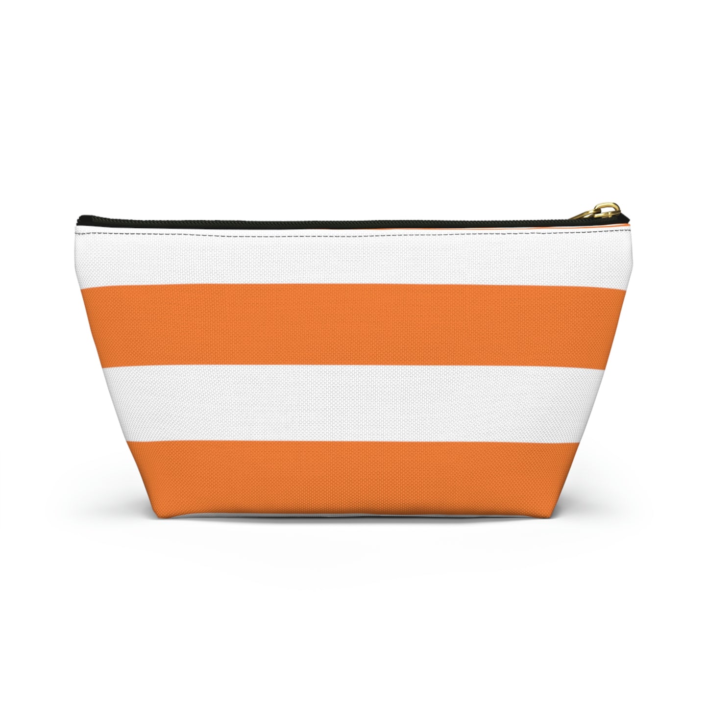 Big Bottom Zipper Pouch - Orange/White Stripes