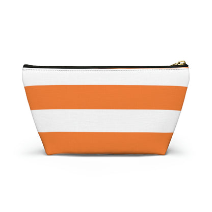 Big Bottom Zipper Pouch - Orange/White Stripes