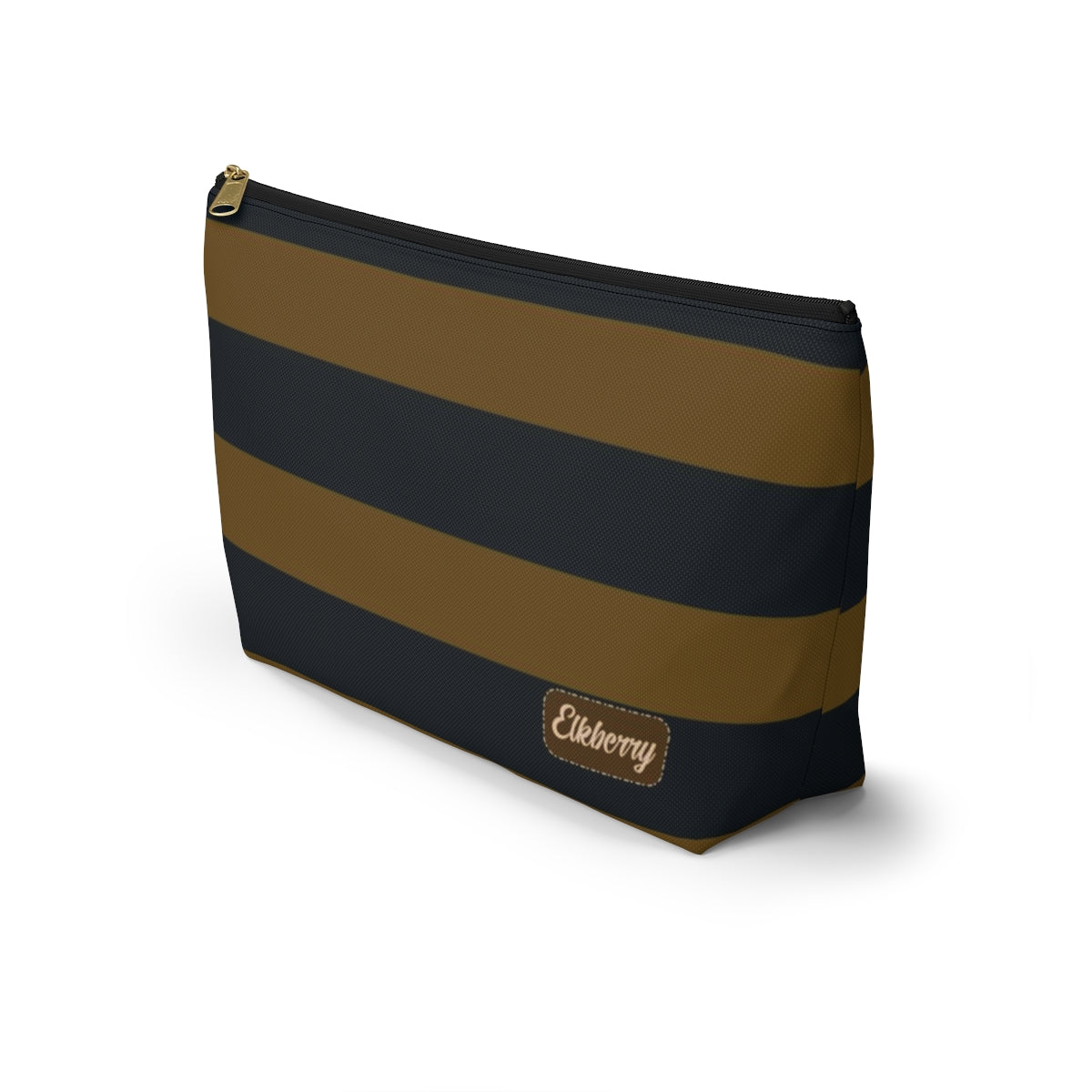 Big Bottom Zipper Pouch - Mustard/Navy Stripes