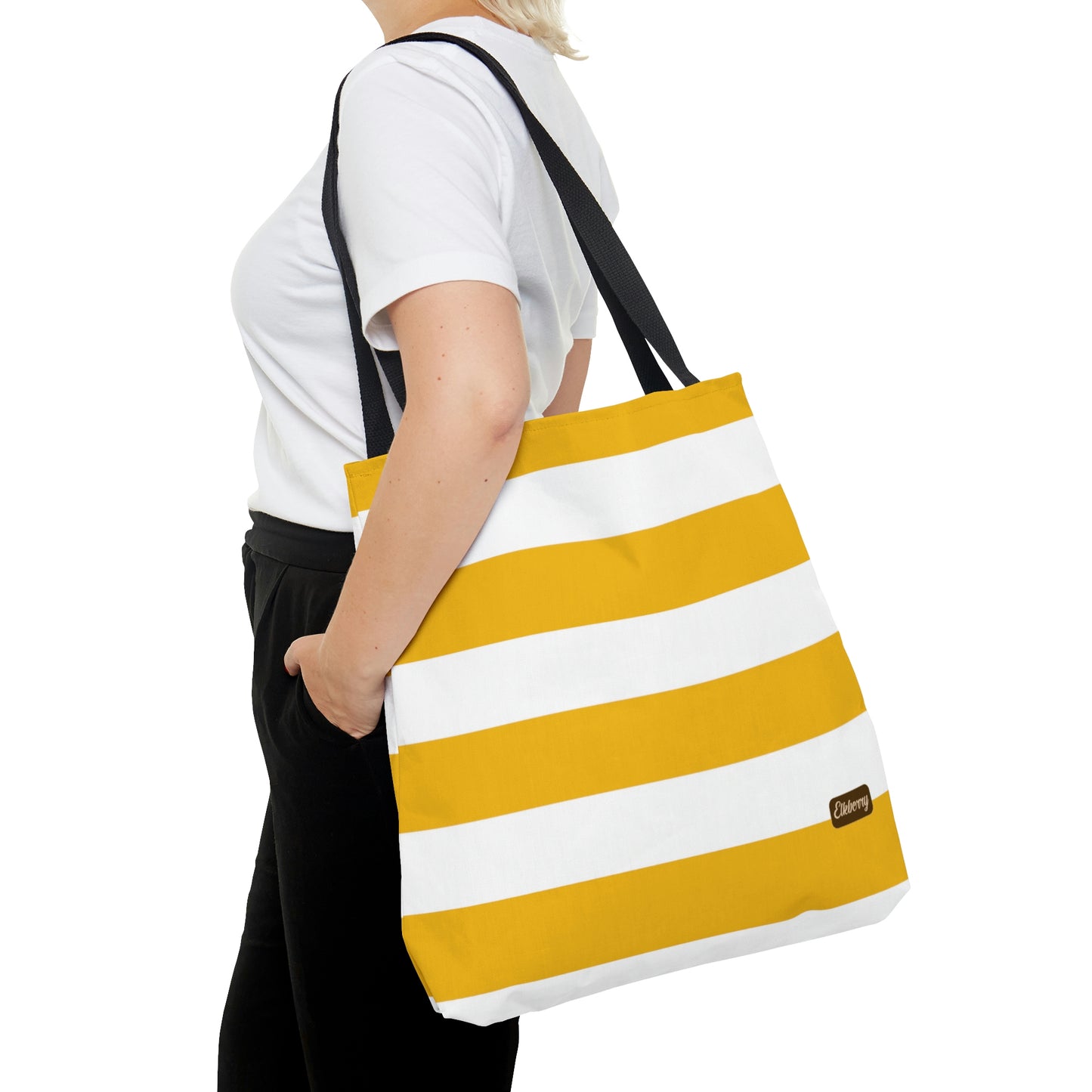 Lightweight Tote Bag - Lemon Yellow/White Stripes
