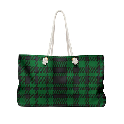 Weekender Tote Bag - Green Buffalo Check, Green Plaid