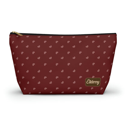 Big Bottom Zipper Pouch - Hearts on Red