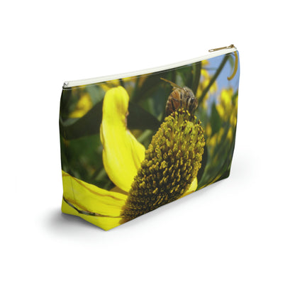 Big Bottom Zipper Pouch - Bee on Yellow Coneflower