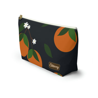 Big Bottom Zipper Pouch - Oranges on Navy
