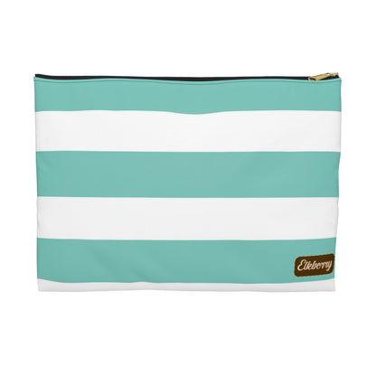 Flat Zipper Pouch - Aqua/White Stripes