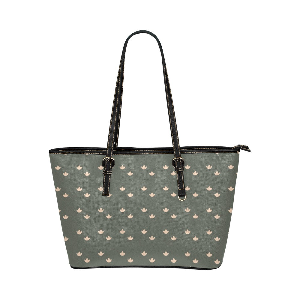 Lotus - Sage Vegan Leather Zipper Tote Handbag (Large)
