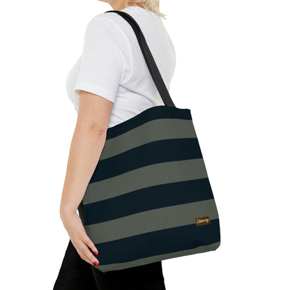 Lightweight Tote Bag - Sage/Navy Stripes