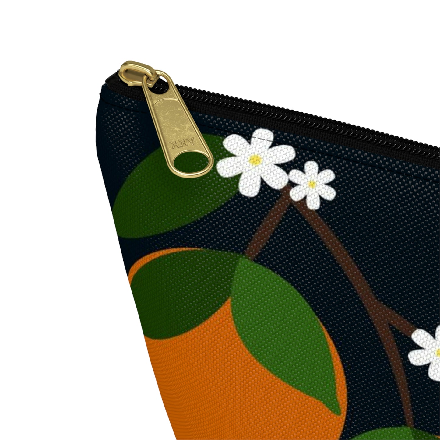 Big Bottom Zipper Pouch - Oranges on Navy