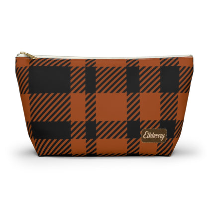 Big Bottom Zipper Pouch - Orange Buffalo Check, Orange Plaid