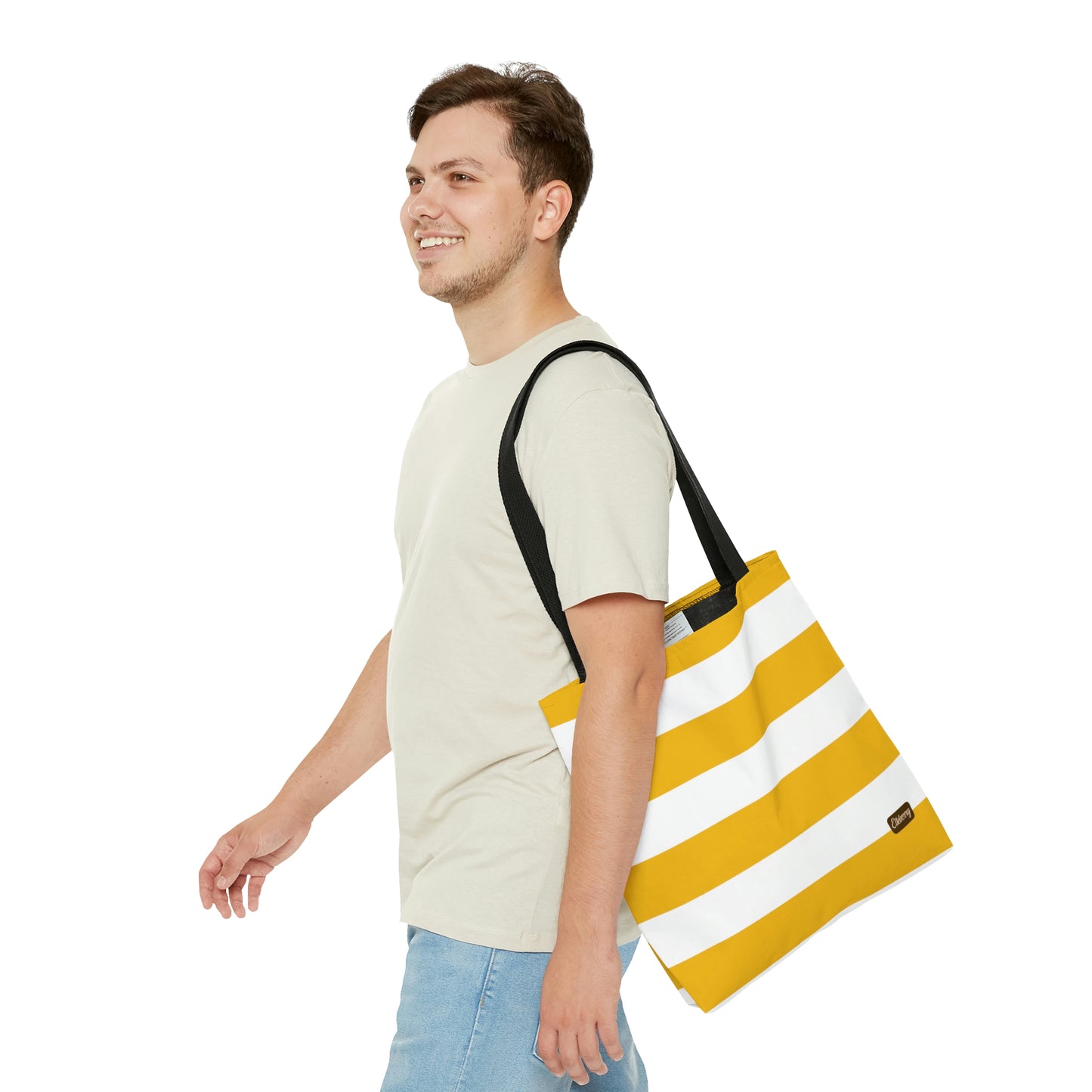 Lightweight Tote Bag - Lemon Yellow/White Stripes