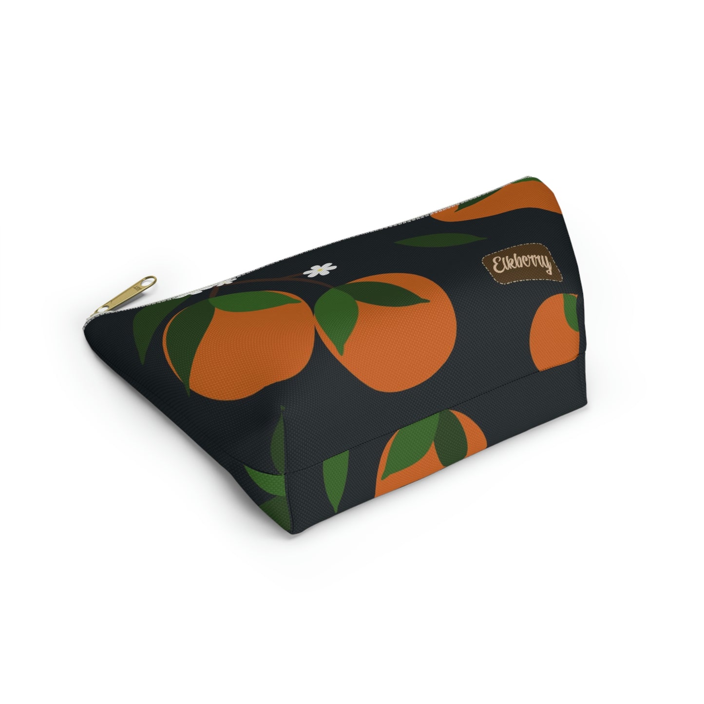 Big Bottom Zipper Pouch - Oranges on Navy