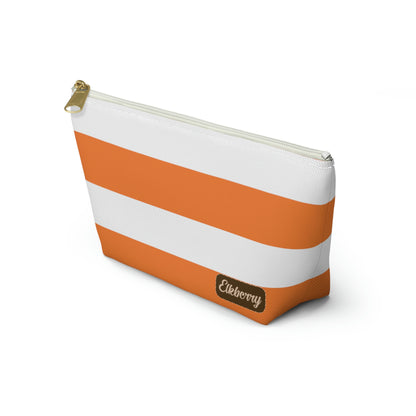 Big Bottom Zipper Pouch - Orange/White Stripes