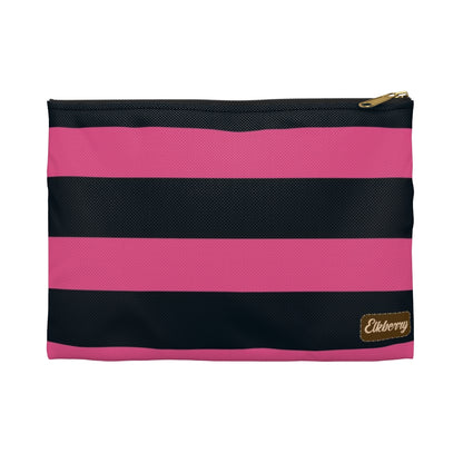 Flat Zipper Pouch - Hot Pink/Navy Stripes