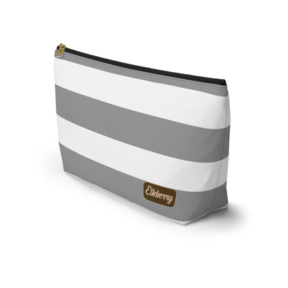 Big Bottom Zipper Pouch - Ash Gray/White Stripes