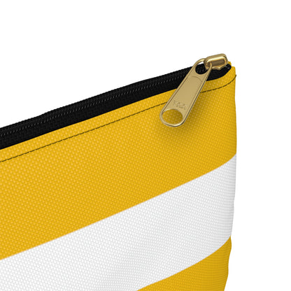 Flat Zipper Pouch - Lemon Yellow/White Stripes