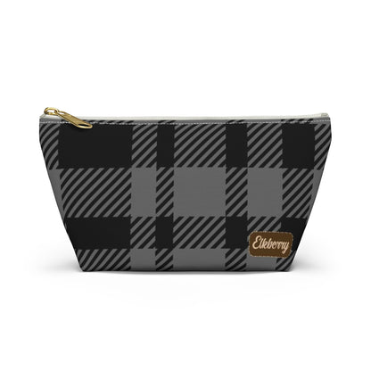 Big Bottom Zipper Pouch - Gray Buffalo Check, Gray Plaid