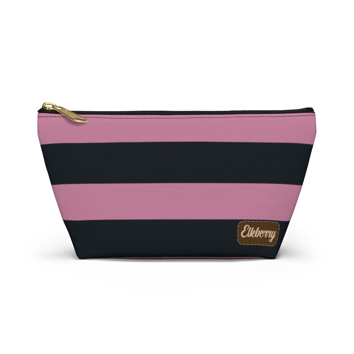 Big Bottom Zipper Pouch - Dusty Rose Pink/Navy Stripes