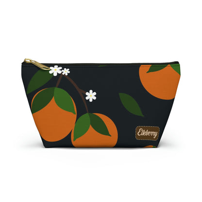 Big Bottom Zipper Pouch - Oranges on Navy