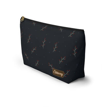Big Bottom Zipper Pouch - Berry Branches on Navy Background
