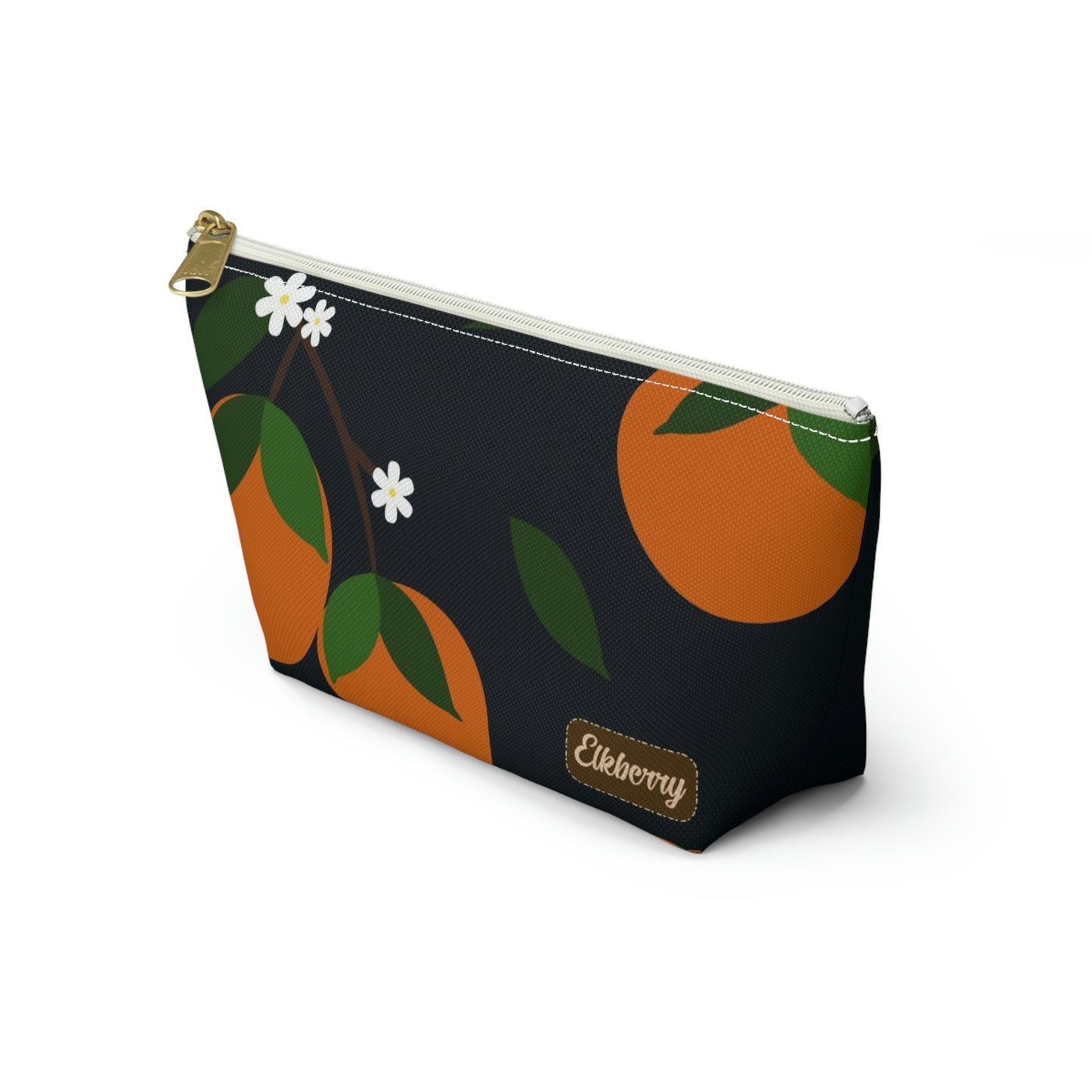 Big Bottom Zipper Pouch - Oranges on Navy