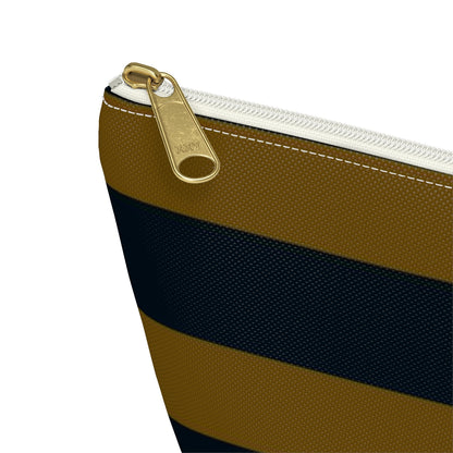Big Bottom Zipper Pouch - Mustard/Navy Stripes