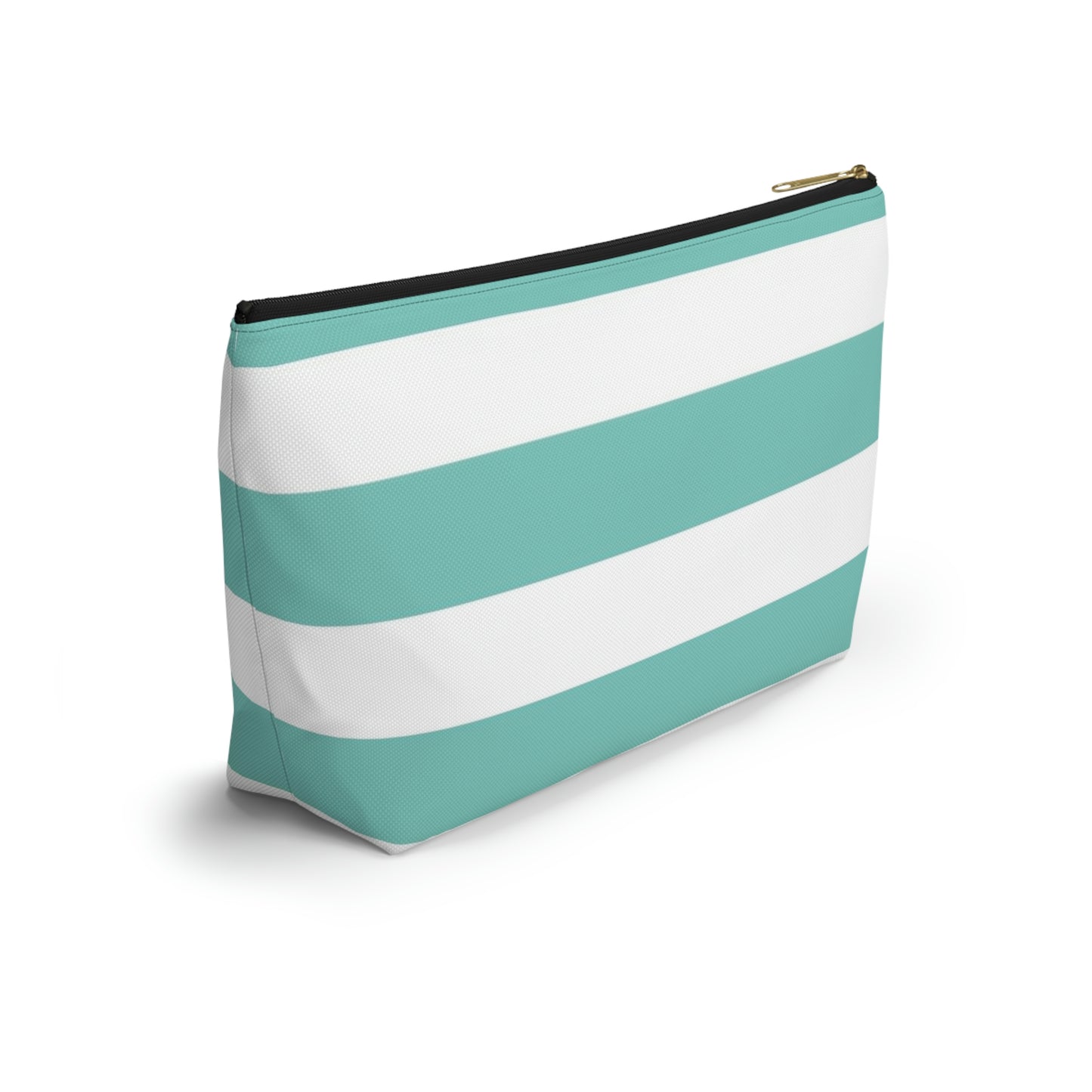 Big Bottom Zipper Pouch - Aqua/White Stripes