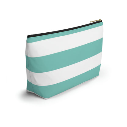 Big Bottom Zipper Pouch - Aqua/White Stripes