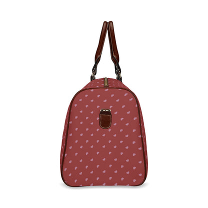Pink Hearts on Red Waterproof Travel Bag (Small)