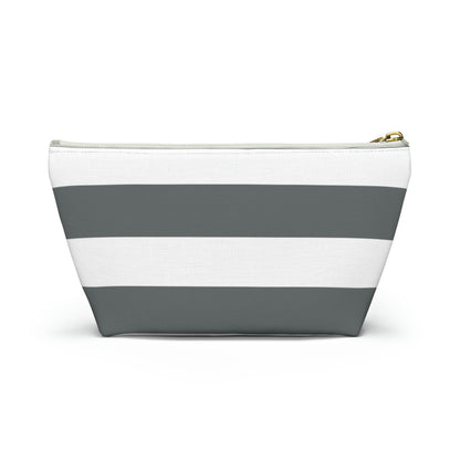 Big Bottom Zipper Pouch - Charcoal Gray/White Stripes