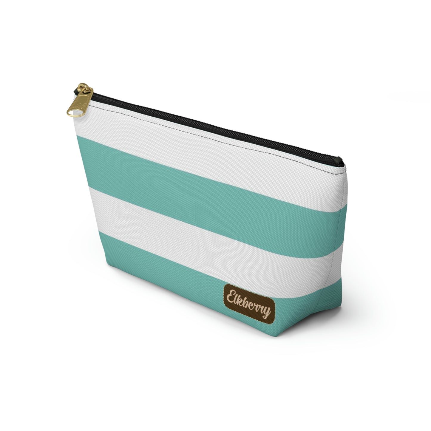 Big Bottom Zipper Pouch - Aqua/White Stripes