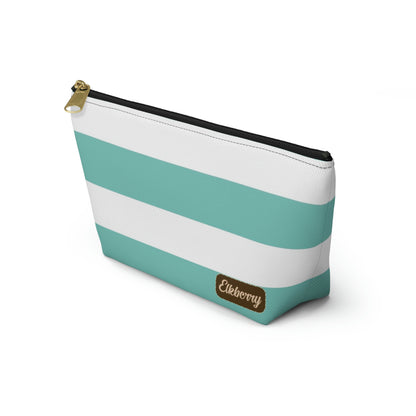 Big Bottom Zipper Pouch - Aqua/White Stripes