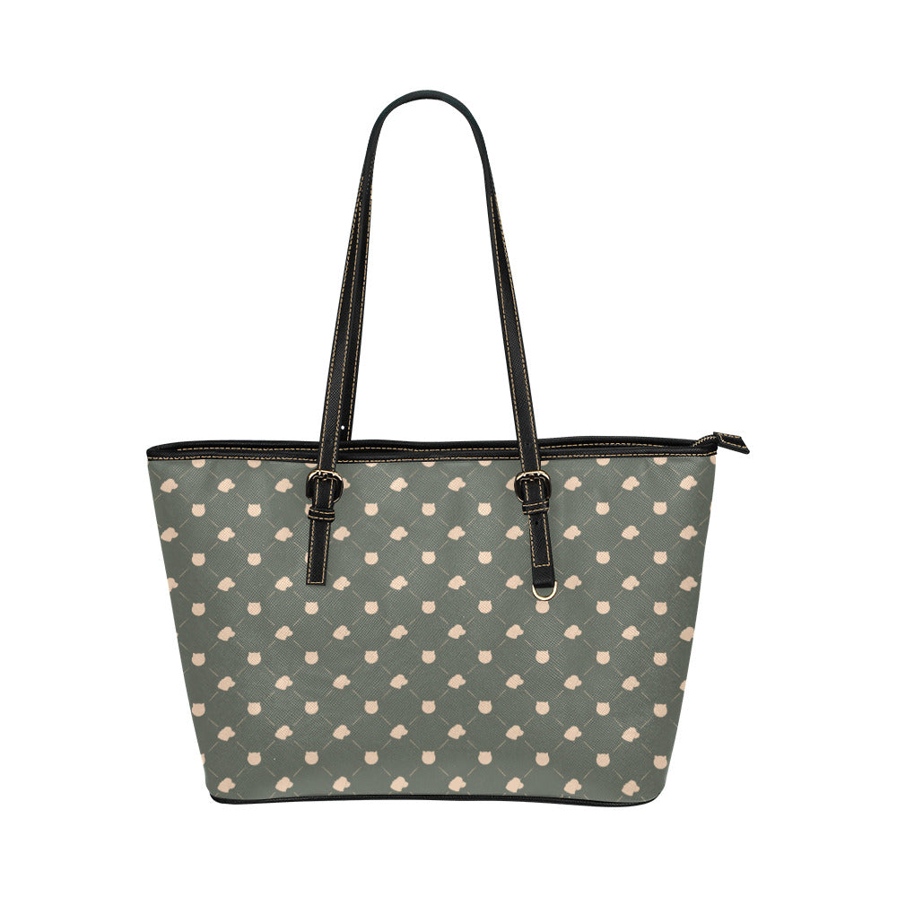 Cat & Dog - Sage Vegan Leather Zipper Tote Handbag (Large)