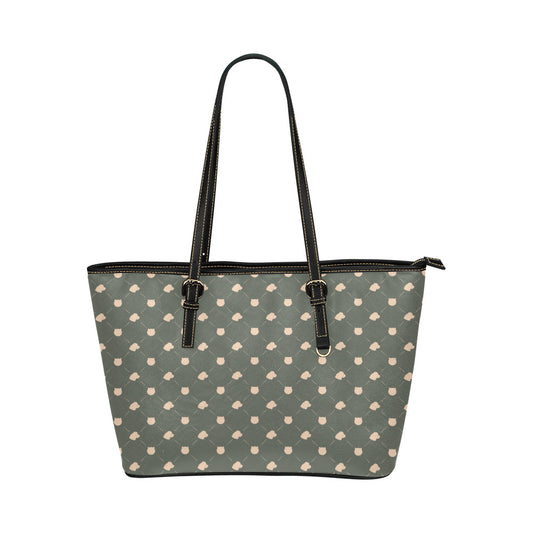 Cat & Dog - Sage Vegan Leather Zipper Tote Handbag (Large)