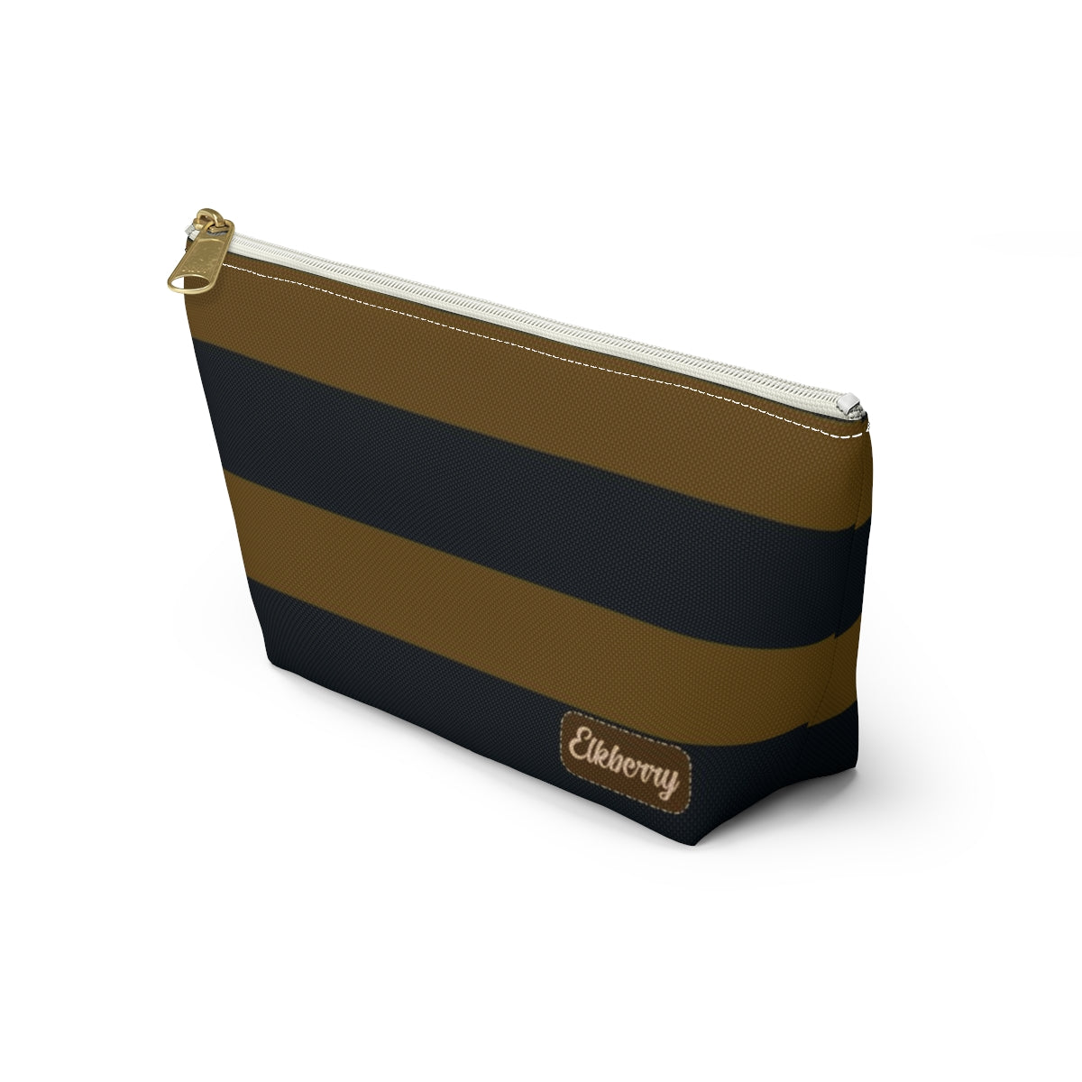 Big Bottom Zipper Pouch - Mustard/Navy Stripes