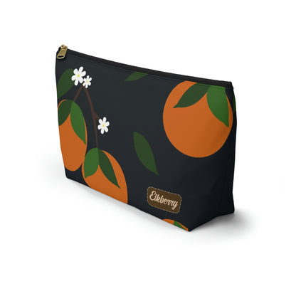 Big Bottom Zipper Pouch - Oranges on Navy