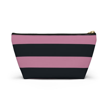 Big Bottom Zipper Pouch - Dusty Rose Pink/Navy Stripes
