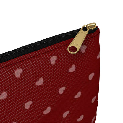Flat Zipper Pouch - Hearts on Red