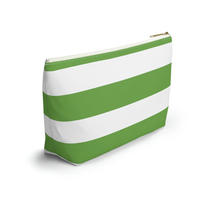 Big Bottom Zipper Pouch - Lime Green/White Stripes