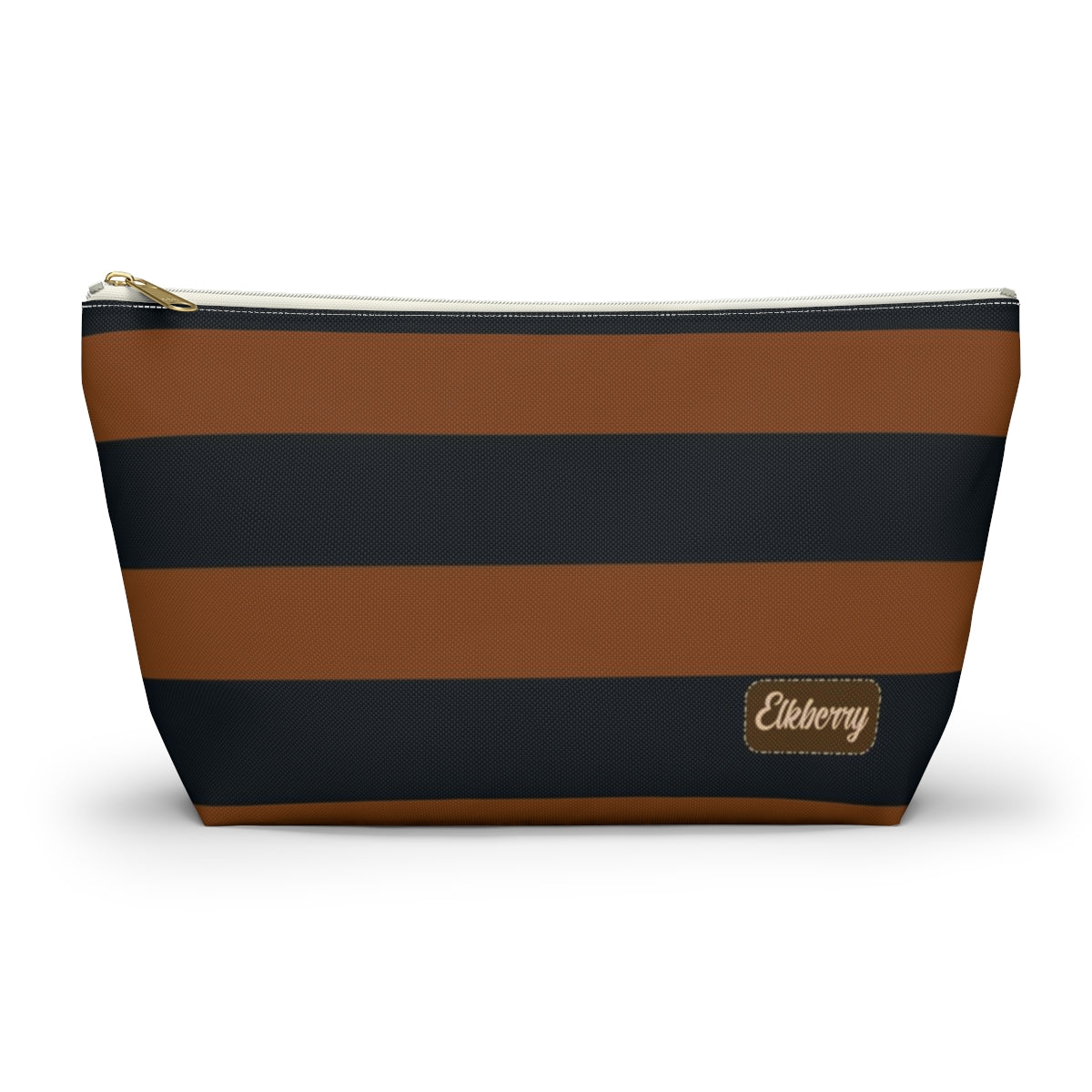 Big Bottom Zipper Pouch - Pumpkin/Navy Stripes