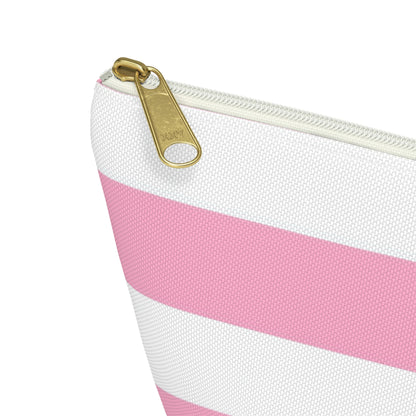 Big Bottom Zipper Pouch - Baby Pink/White Stripes