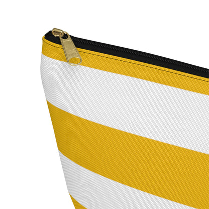 Big Bottom Zipper Pouch - Lemon Yellow/White Stripes