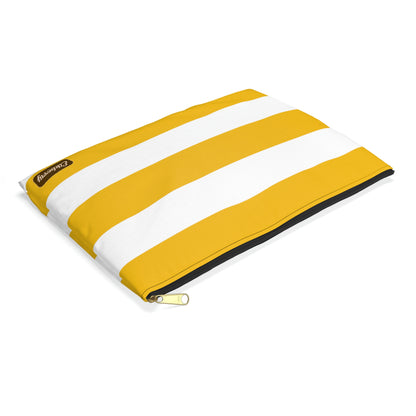 Flat Zipper Pouch - Lemon Yellow/White Stripes