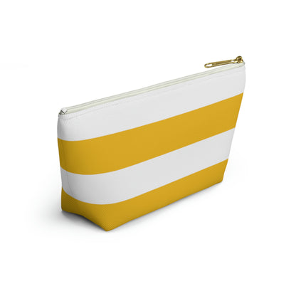 Big Bottom Zipper Pouch - Lemon Yellow/White Stripes